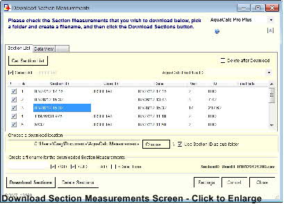 Download Section Measurements Screen - Click to Enlarge